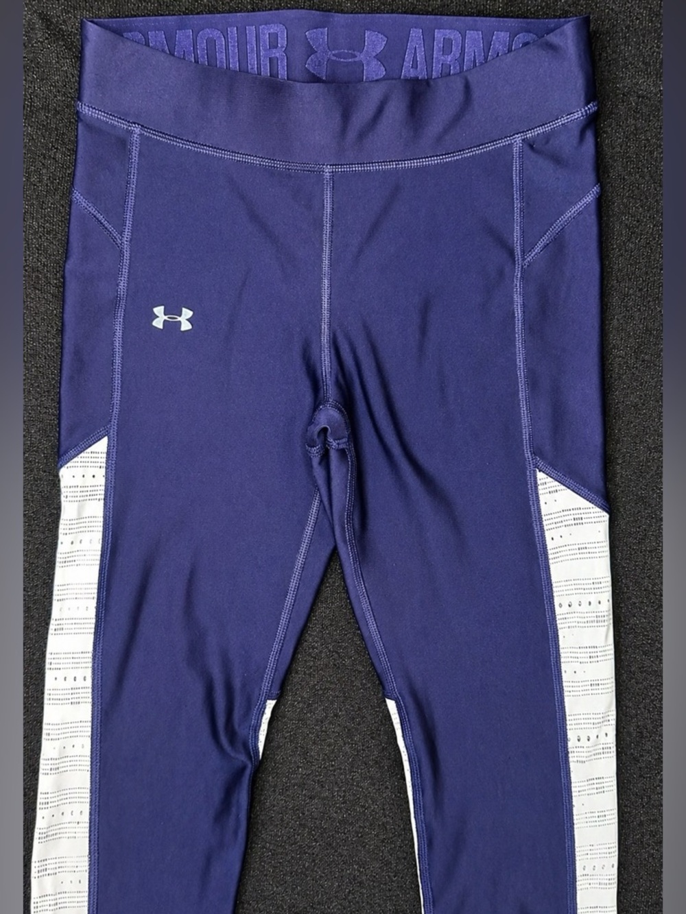 Under Armour Navy Leggings with White Side Panels - Girls